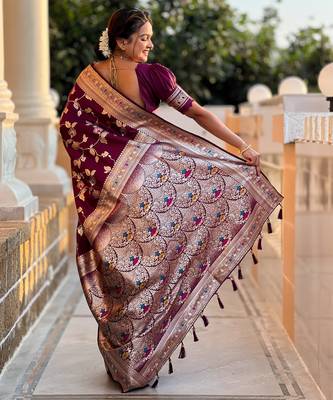soft litchi art silk banarasi art silk jacquard saree (banarasi-4-wine) 3