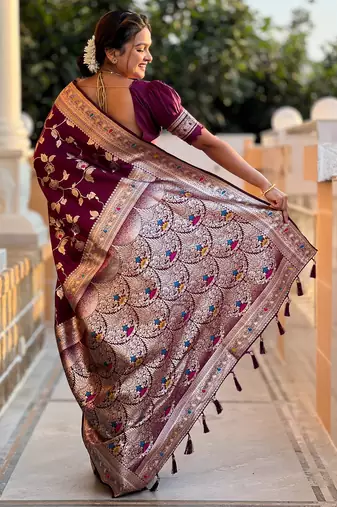 soft litchi art silk banarasi art silk jacquard saree (banarasi-4-wine)