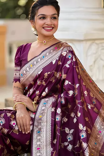 soft litchi art silk banarasi art silk jacquard saree (banarasi-4-wine)