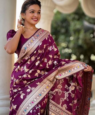 soft litchi art silk banarasi art silk jacquard saree (banarasi-4-wine) 5