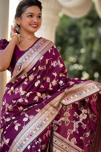 soft litchi art silk banarasi art silk jacquard saree (banarasi-4-wine)