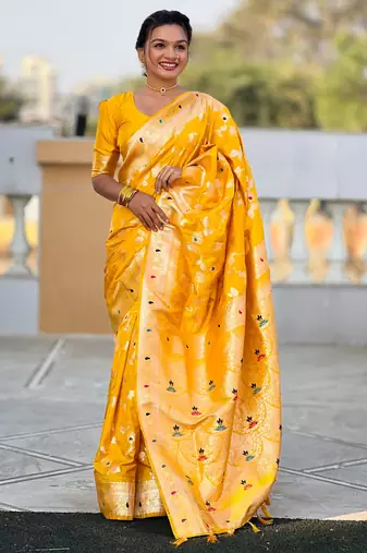 soft litchi art silk banarasi art silk jacquard saree (banarasi-4-yellow)