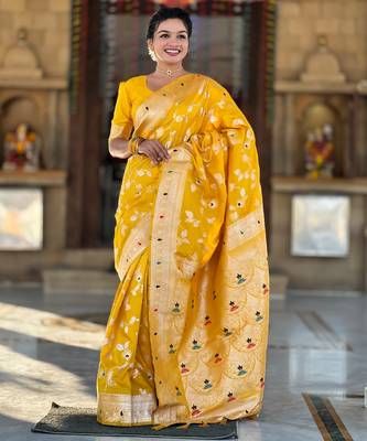 soft litchi art silk banarasi art silk jacquard saree (banarasi-4-yellow) 2