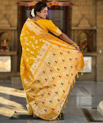 soft litchi art silk banarasi art silk jacquard saree (banarasi-4-yellow) 3