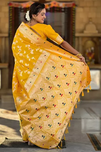 soft litchi art silk banarasi art silk jacquard saree (banarasi-4-yellow)