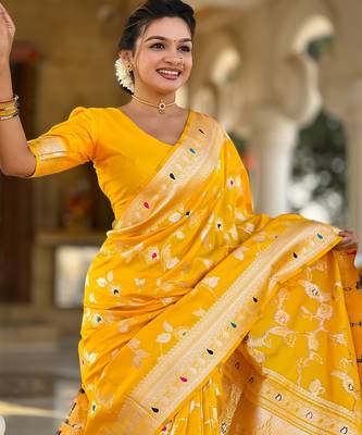 soft litchi art silk banarasi art silk jacquard saree (banarasi-4-yellow) 5