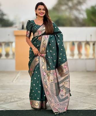 soft litchi art silk banarasi art silk jacquard saree (banarasi-5-b-green) 1