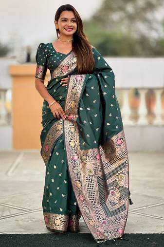 soft litchi art silk banarasi art silk jacquard saree (banarasi-5-b-green)