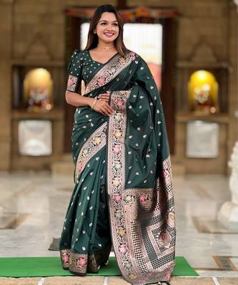 soft litchi art silk banarasi art silk jacquard saree (banarasi-5-b-green) 2