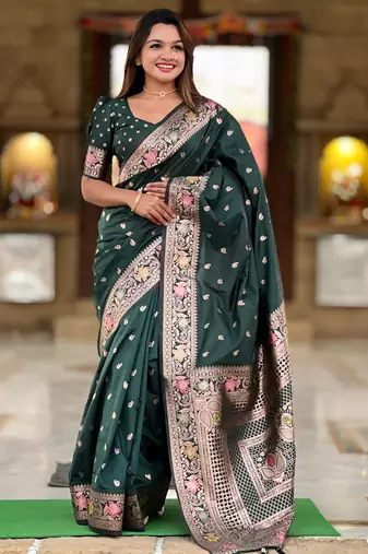 soft litchi art silk banarasi art silk jacquard saree (banarasi-5-b-green)