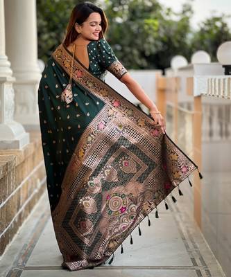 soft litchi art silk banarasi art silk jacquard saree (banarasi-5-b-green) 3