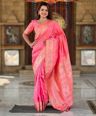 soft litchi art silk banarasi art silk jacquard saree (banarasi-5-gajri-pink) 2