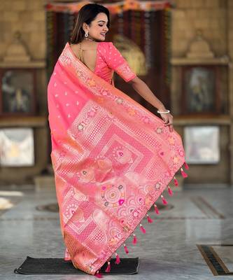 soft litchi art silk banarasi art silk jacquard saree (banarasi-5-gajri-pink) 3