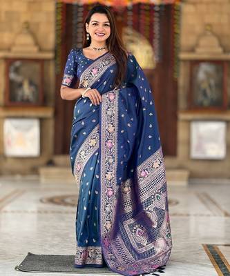 soft litchi art silk banarasi art silk jacquard saree (banarasi-5-morpich) 2