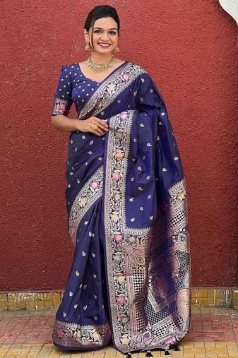 soft litchi art silk banarasi art silk jacquard saree (banarasi-5-navy-blue)