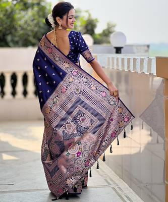 soft litchi art silk banarasi art silk jacquard saree (banarasi-5-navy-blue) 3
