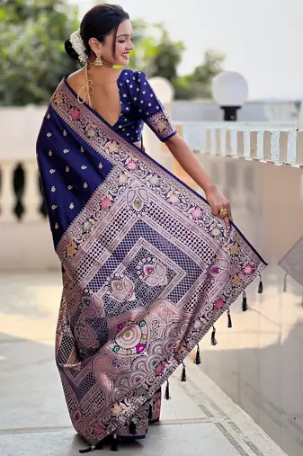 soft litchi art silk banarasi art silk jacquard saree (banarasi-5-navy-blue)