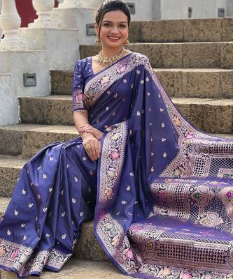 soft litchi art silk banarasi art silk jacquard saree (banarasi-5-navy-blue) 4