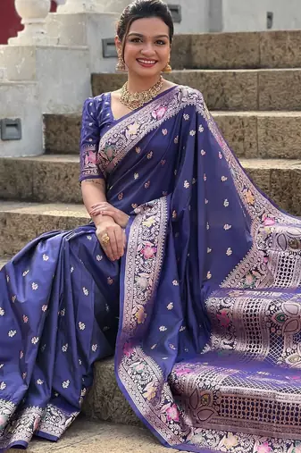 soft litchi art silk banarasi art silk jacquard saree (banarasi-5-navy-blue)