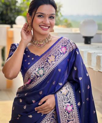 soft litchi art silk banarasi art silk jacquard saree (banarasi-5-navy-blue) 5