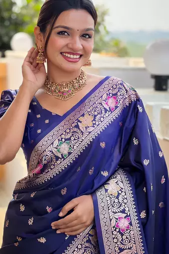 soft litchi art silk banarasi art silk jacquard saree (banarasi-5-navy-blue)
