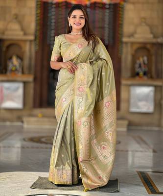 soft litchi art silk banarasi art silk jacquard saree (banarasi-5-pista) 1