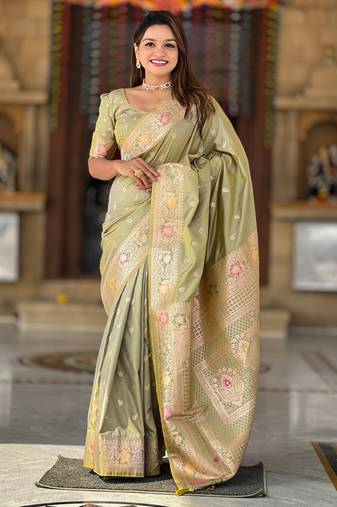 soft litchi art silk banarasi art silk jacquard saree (banarasi-5-pista)