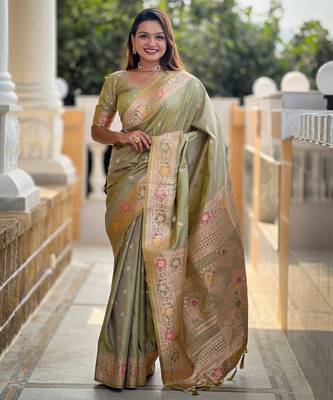 soft litchi art silk banarasi art silk jacquard saree (banarasi-5-pista) 2