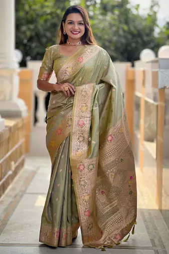 soft litchi art silk banarasi art silk jacquard saree (banarasi-5-pista)