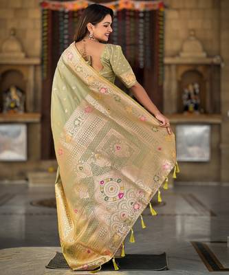 soft litchi art silk banarasi art silk jacquard saree (banarasi-5-pista) 3