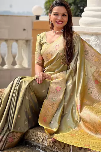 soft litchi art silk banarasi art silk jacquard saree (banarasi-5-pista)