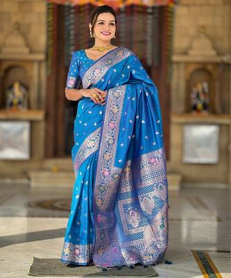 soft litchi art silk banarasi art silk jacquard saree (banarasi-5-sky-blue) 2