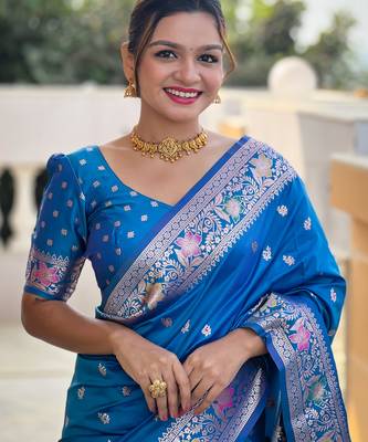 soft litchi art silk banarasi art silk jacquard saree (banarasi-5-sky-blue) 5