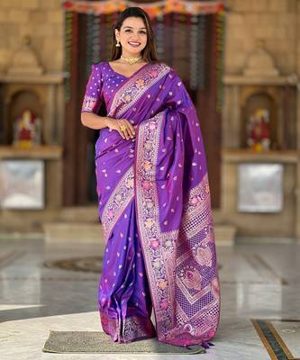 soft litchi art silk banarasi art silk jacquard saree (banarasi-5-violet) 2