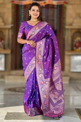 soft litchi art silk banarasi art silk jacquard saree (banarasi-5-violet)