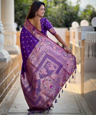 soft litchi art silk banarasi art silk jacquard saree (banarasi-5-violet) 3