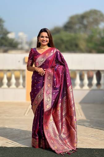 soft litchi art silk banarasi art silk jacquard saree (banarasi-5-wine)