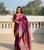 soft litchi art silk banarasi art silk jacquard saree (banarasi-5-wine)