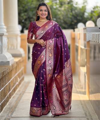 soft litchi art silk banarasi art silk jacquard saree (banarasi-5-wine) 2