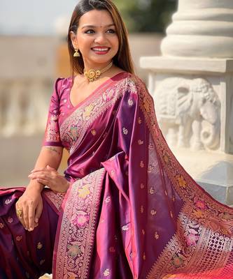 soft litchi art silk banarasi art silk jacquard saree (banarasi-5-wine) 4