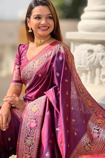 soft litchi art silk banarasi art silk jacquard saree (banarasi-5-wine)