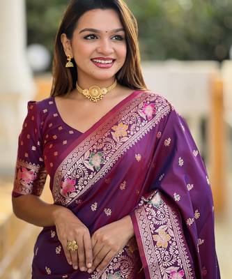 soft litchi art silk banarasi art silk jacquard saree (banarasi-5-wine) 5