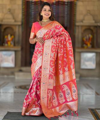 soft litchi art silk banarasi art silk jacquard saree (banarasi-6-gajri-pink) 2