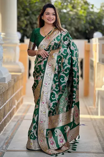 soft litchi art silk banarasi art silk jacquard saree (banarasi-6-green)