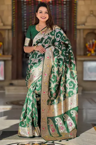 soft litchi art silk banarasi art silk jacquard saree (banarasi-6-green)