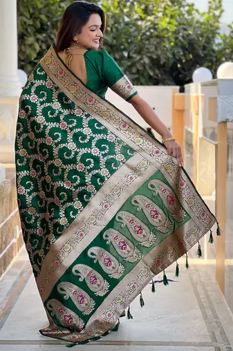 soft litchi art silk banarasi art silk jacquard saree (banarasi-6-green)