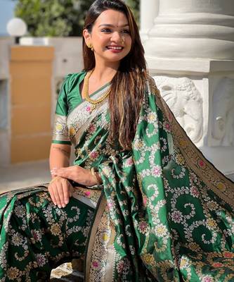 soft litchi art silk banarasi art silk jacquard saree (banarasi-6-green) 4