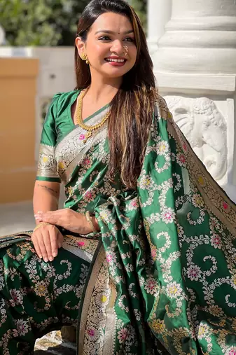 soft litchi art silk banarasi art silk jacquard saree (banarasi-6-green)