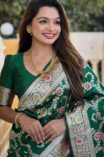 soft litchi art silk banarasi art silk jacquard saree (banarasi-6-green)