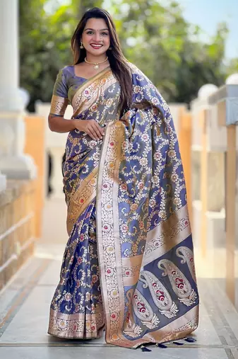 soft litchi art silk banarasi art silk jacquard saree (banarasi-6-grey)